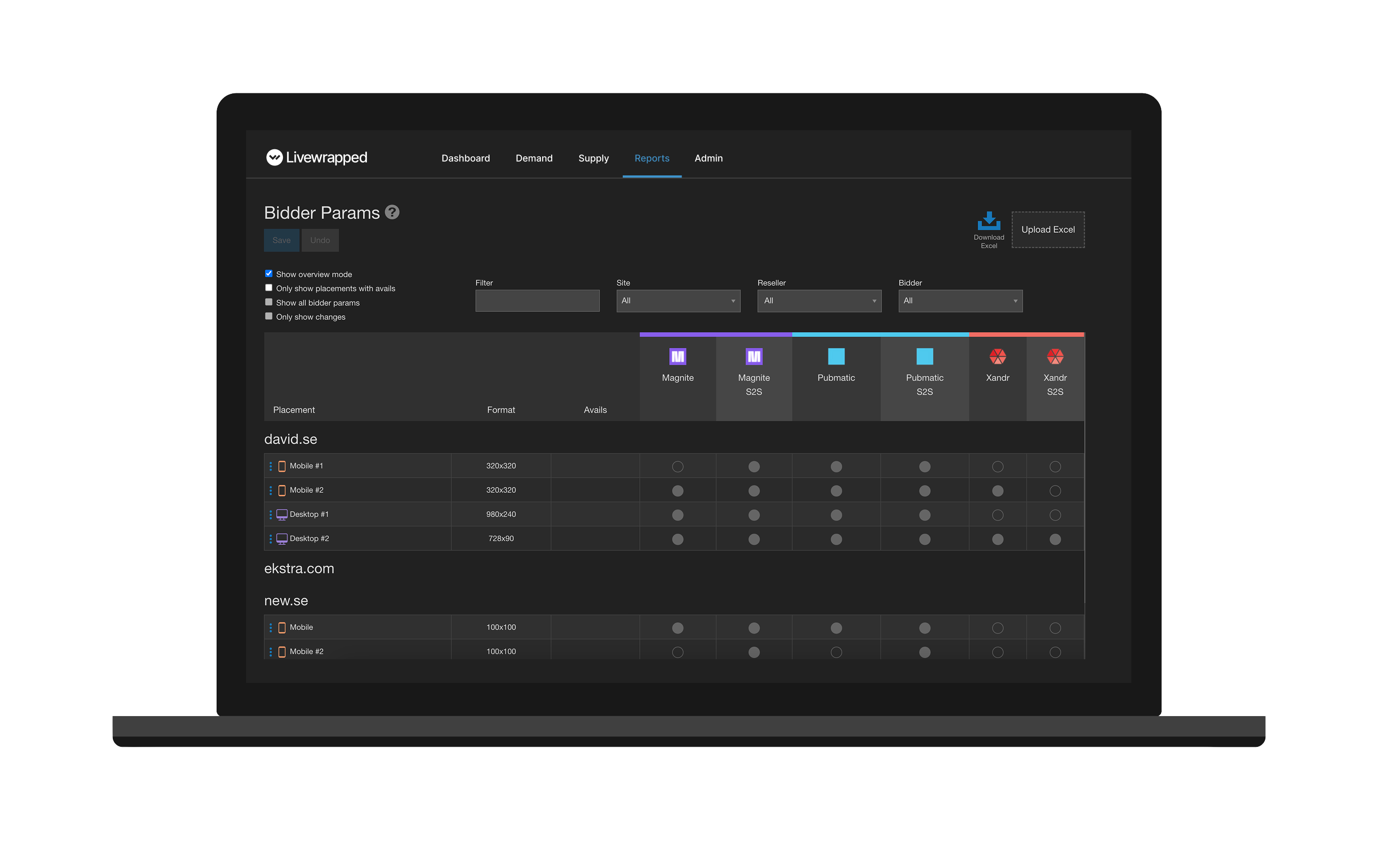 Livewrapped optimisation dashboard
